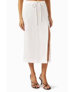 Matthew Bruch Drawstring Slit Midi Skirt - White