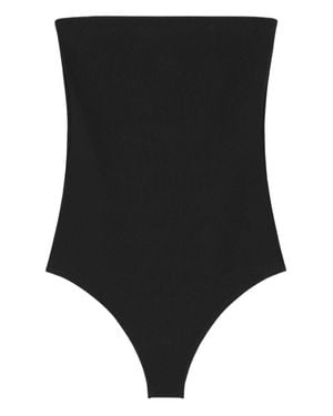 Courreges Asymmetrical Button-Detail Bodysuit With Strapless Neckline - Black