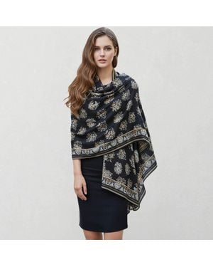 TRUEDAMES Paisley Pattern Printed Oblong Silky Satin Scarf Shawl - Black