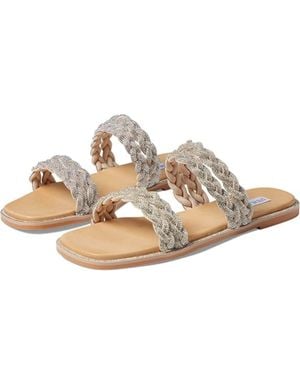 Steve Madden Varen Sandals Square Toe Slip On Slide Htat408 - Metallic