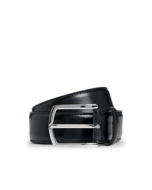 BOSS Italian-Leather Belt With Polished Logo Buckle - Black