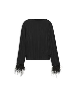 BOSS Slim-Fit Mock-Neck Top With Feather Details - Black