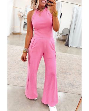 TRUEDAMES Slim Ribbed Tank Top And Sweatpants Set - Pink