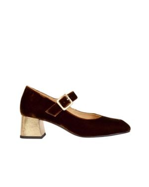 Penelope Chilvers Mid Mary Jane Velvet Shoe - Brown