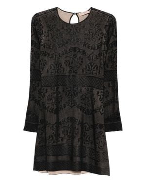 Twinset Mini Dress With Textured Fabric And Floral Patterns - Black
