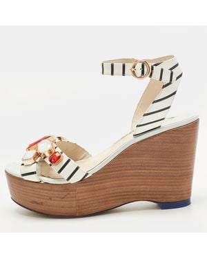 Sophia Webster Leather Suki Gem Ankle Strap Wedge Sandals - Brown