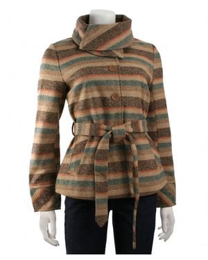 Tulle Fold Over Funnel Collar Coat - Brown