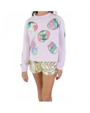 Paper Flower Girls Sequins Easter Eggs Sweatshirt - Pink