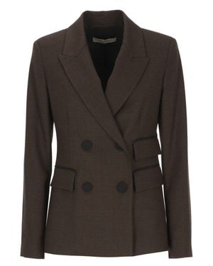D. EXTERIOR Pied De Poule Peak Lapel Wool Blazer - Black