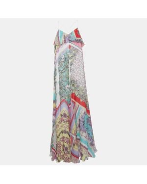 Just Cavalli Multicolor Abstract Print Crepe Strappy Maxi Dress - Blue