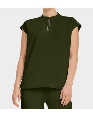Healing Hands Sandy Zip Mandarin Collar Top - Green