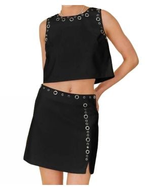 Main Strip Sabina Round Neck Eyelet Top - Black