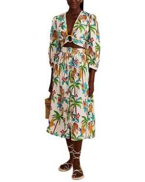 FARM Rio Linen-Blend Tropical Paradise Midi Skirt - Green