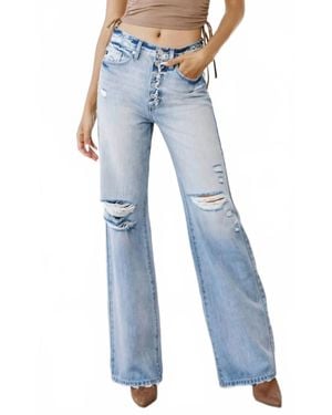 Kancan High Rise Flare Distressed Jeans - Blue