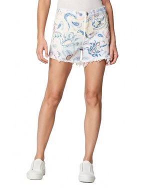 Blank NYC Paisley Print Denim Five Pocket Cut Off Shorts - Blue