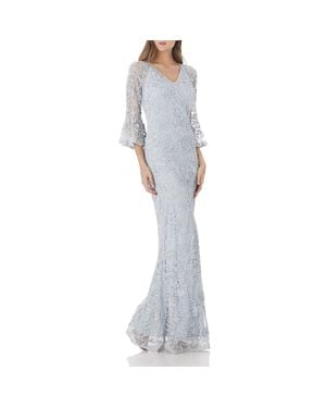 JS Collections Beaded Soutache Evening Dress - Gray