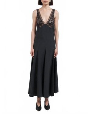 Maria McManus V-Neck Lace Detail Maxi Dress - Black