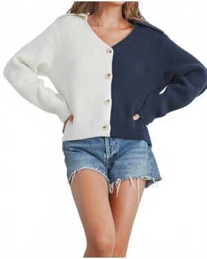 Buttermelon Two Tone V-Neck Cardigan - Blue
