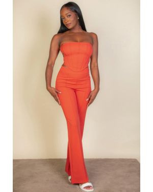 TRUEDAMES Strapless Corset Top & Flare Pants Set - Red