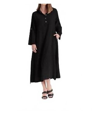 Oh My Gauze River Button Down Midi Dress - Black