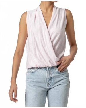 Lilla P Sleeveless Faux Wrap Top - White