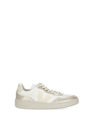 Veja V-90 Accent Leather Sneakers - White