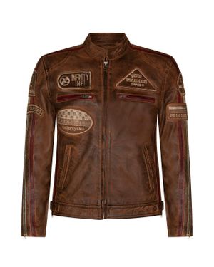 Infinity Leather Zipped Racing Biker Moto Jacket - Brown