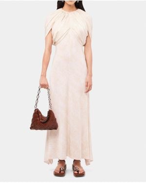 Rabanne Long Dress With Feather Print And Draping Details - Pink