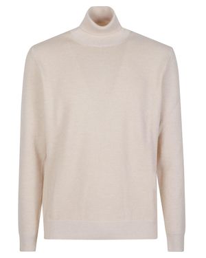 Lardini Finely Knit Ribbed Virgin Wool-Cashmere Turtleneck - White