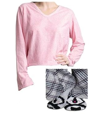 Tahari Relaxed Fit V Neckline Top With Socks - Pink