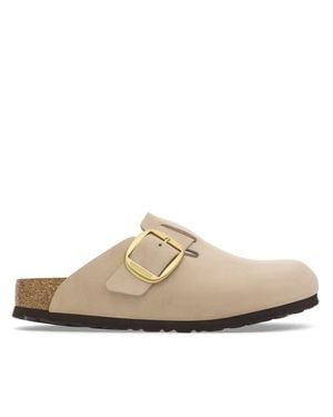 Birkenstock Boston Big Buckle Nubuck Leather Clogs - White