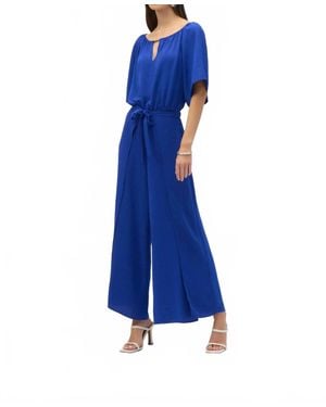 Joseph Ribkoff Off-Shoulder Belted Wide Leg Jumpsuit - Blue