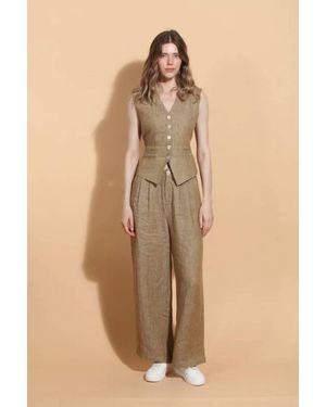 Jessie Liu Linen Twill Vest With Adjustable Waist - Natural