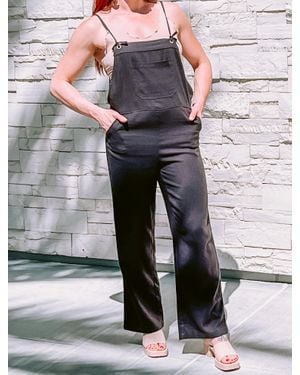 By Together Linen With Tie Straps Overalls - Gray
