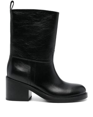 Bally Block Heel Seam Detail Leather Ankle Boots - Black