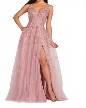 Ellie Wilde Side-Slit Long Prom Ball Gown - Pink