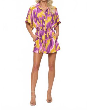 Adrienne Button Down Smocked Waist Romper - Red