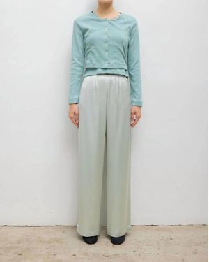 Leset Pointelle Crop Cardigan - Green