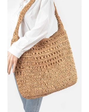 Fashnzfab Faux Straw Oversized Shoulder Bag - White