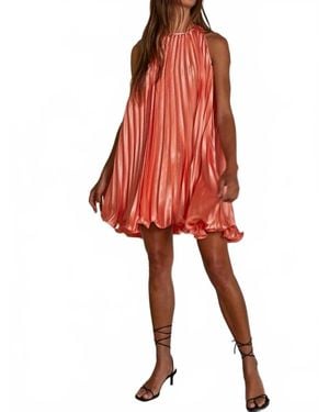 By Together Accordion Pleated Round Neck Sleeveless Mini Dress - Red