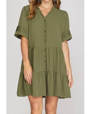 She + Sky V-Neck Tiered Dress - Green