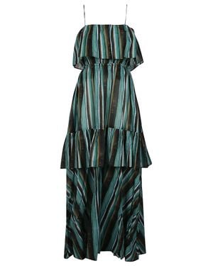 Pinko Arluno Tiered Striped Cotton Maxi Dress - Green