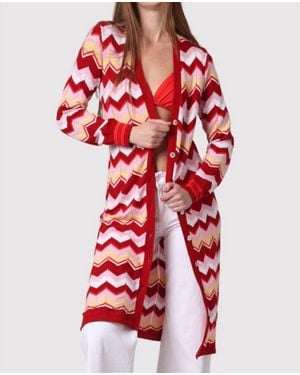 Minnie Rose Chevron Pointelle Duster - Red