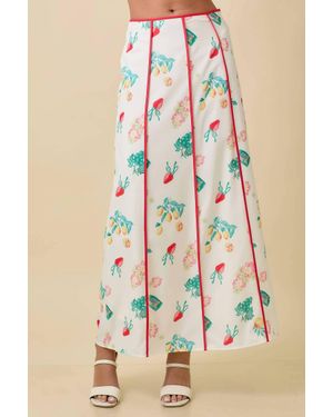 Main Strip Vintage Fruit Print Midi Skirt - White