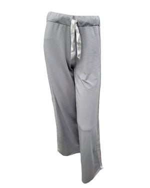 PJ Harlow Kimber Long French Terry Wide Leg Pant With Satin Stripes - Gray