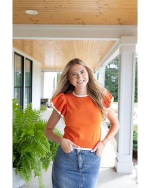 Mittoshop Refined Ruffle Crew Neck Top - Orange
