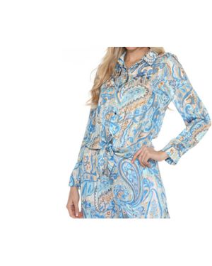 A.Z.I. Paisley Print Tie Front - Blue