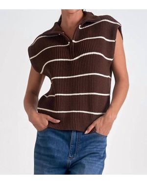 Elan Stripe Zip Sweater - Brown