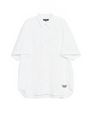 Comme des Garçons Short Sleeve Embroidered Logo Button Down Shirt - White
