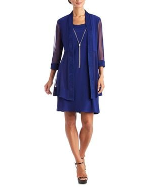 R & M Richards Two Piece Short Evening Jacket Dress - Blue